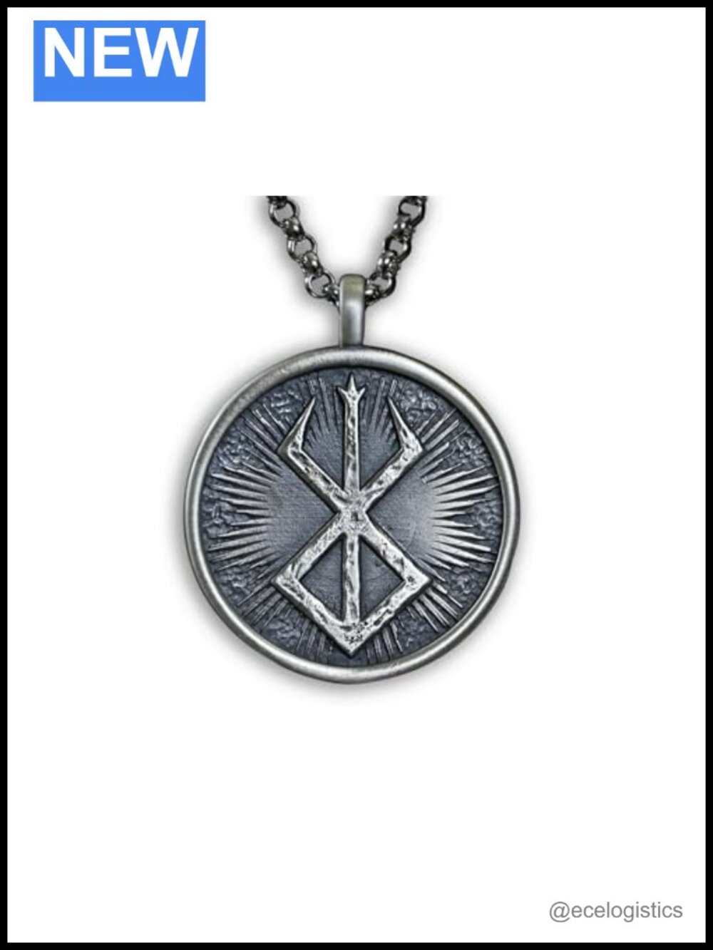 Silver Solar Eclipse Rune Pendant Necklace, 22" Chain